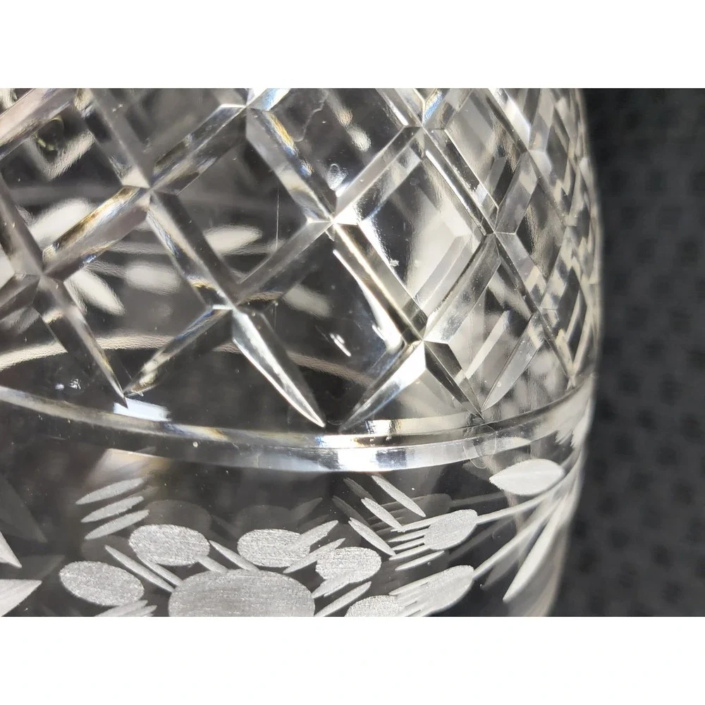 Vintage Lead Crystal Glass Replacement Lamp Shade Diamond Cut Etched Flower Leaf
